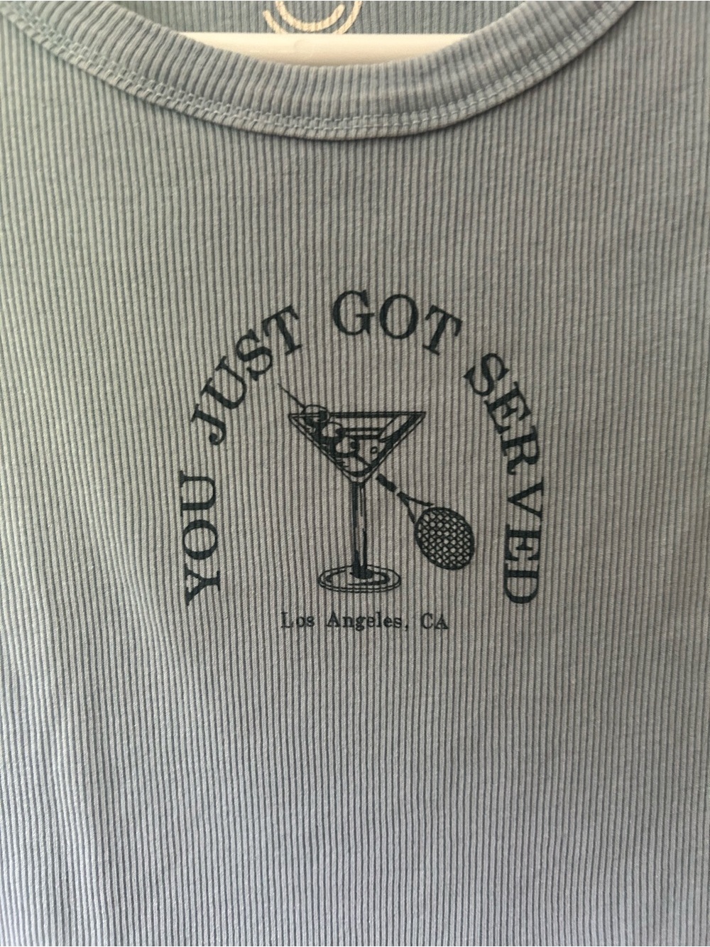 Cropped Ribbed Tee with Cocktail Graphic - Blue - Picture 2 of 3